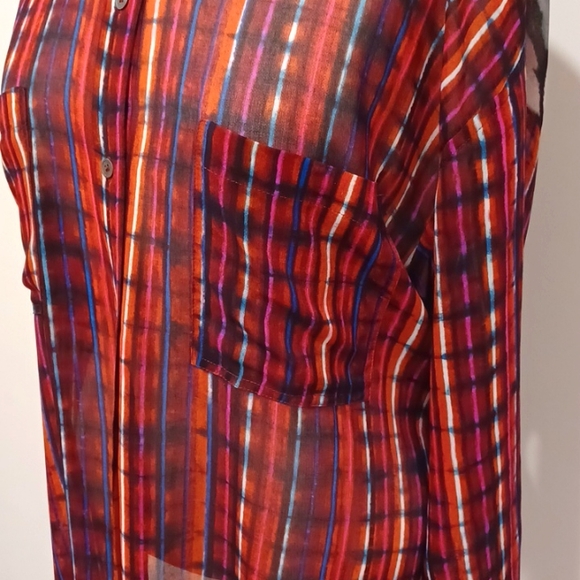 Rachel Rachel Roy Sheer Striped & Floral Long Line Boho Blouse- Sz. Med - Picture 3 of 11